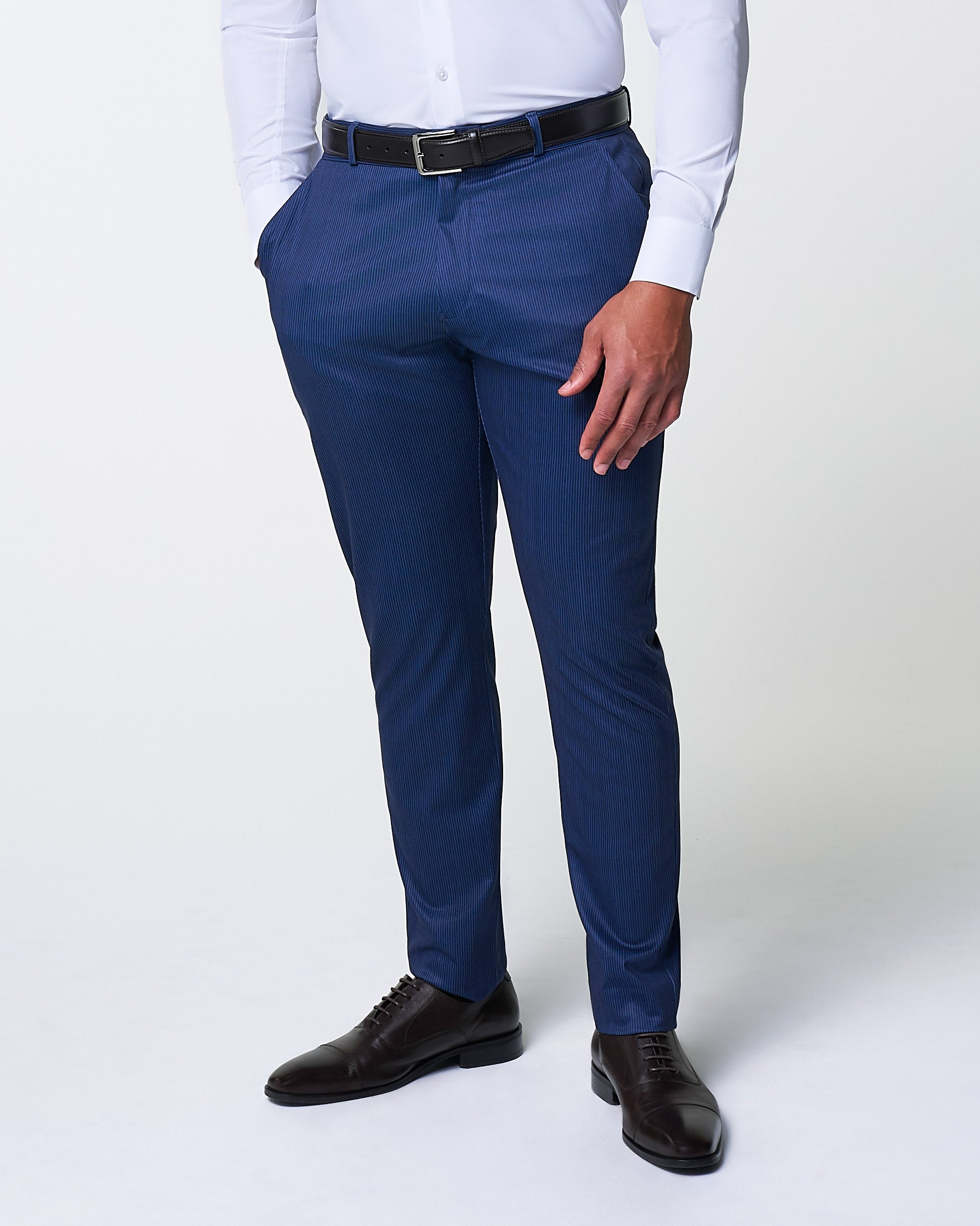 Athletic Fit Stretch Suit Pants - Navy & White Stripe | State & Liberty Suits|Bottoms