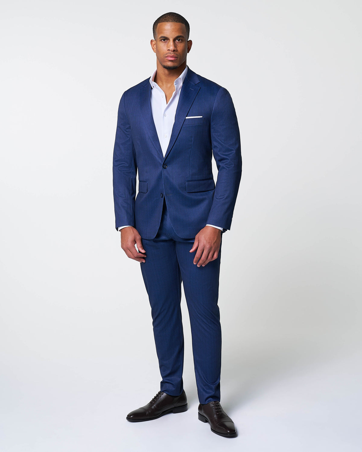 Athletic Fit Stretch Suit Pants - Navy & White Stripe | State & Liberty Suits|Bottoms