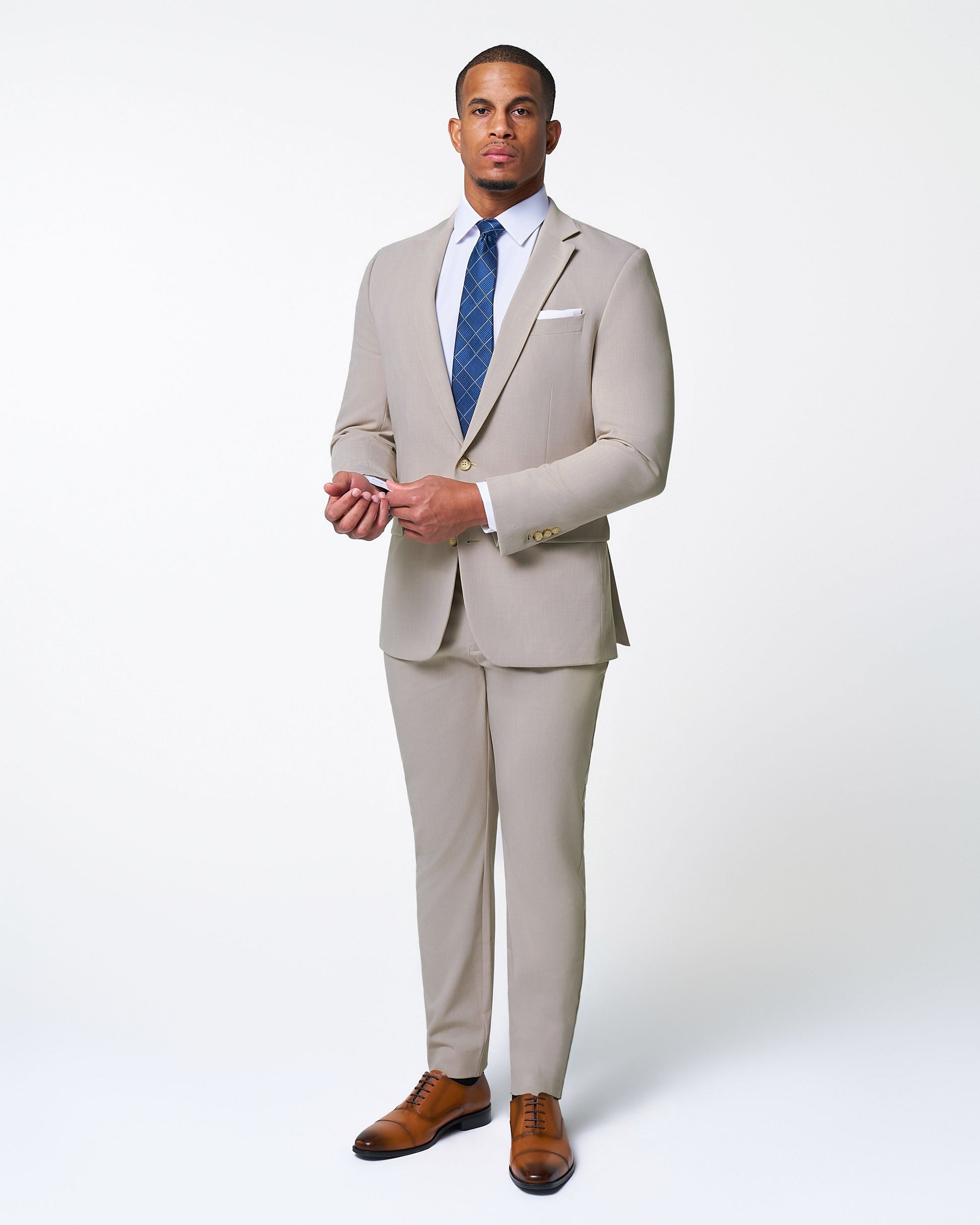 Athletic Fit Stretch Suit Pants - Heathered Stone | State & Liberty Suits|Bottoms