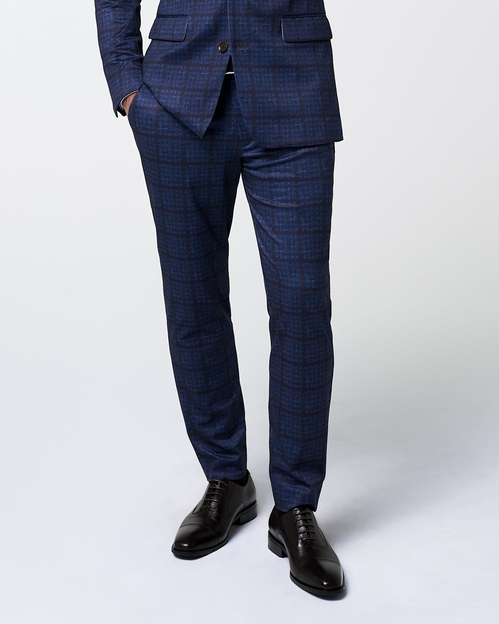 Athletic Fit Stretch Suit Pants - Navy & Maroon Windowpane | State & Liberty Suits|Bottoms