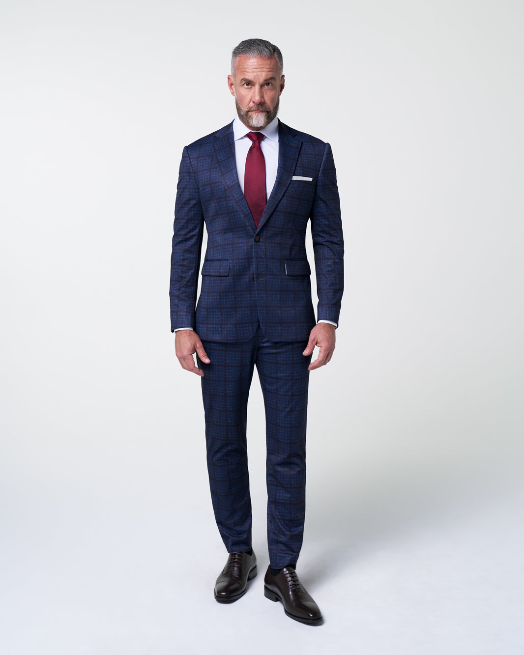 Athletic Fit Stretch Suit Pants - Navy & Maroon Windowpane | State & Liberty Suits|Bottoms