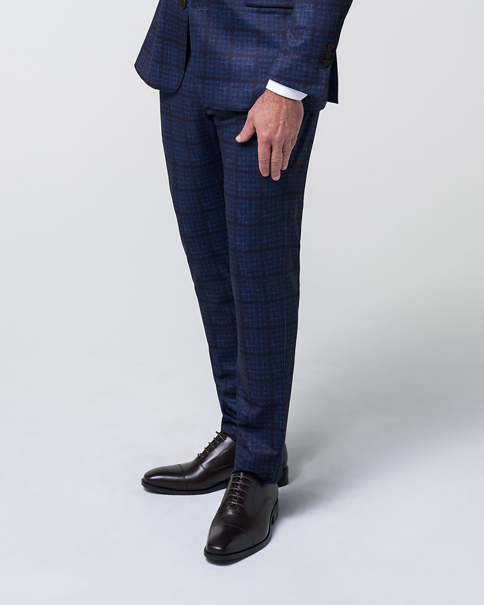 Athletic Fit Stretch Suit Pants - Navy & Maroon Windowpane | State & Liberty Suits|Bottoms