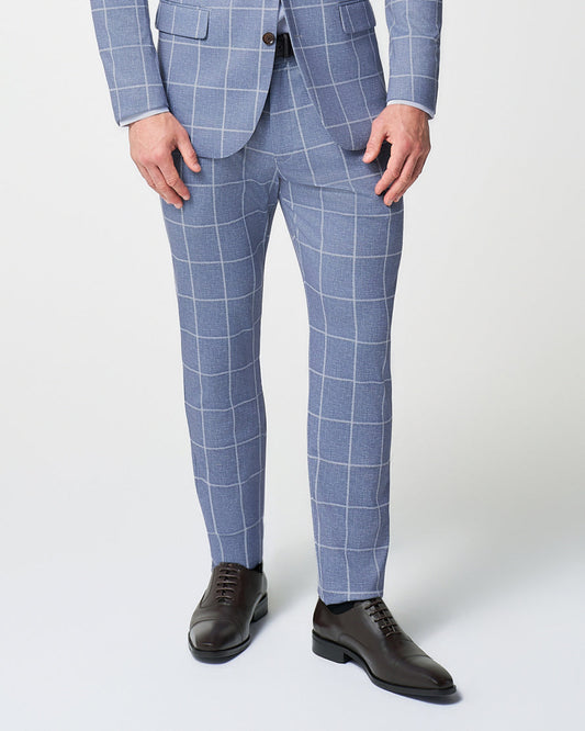 Athletic Fit Stretch Suit Pants - Textured Light Blue with White Windo | State & Liberty Suits|Bottoms
