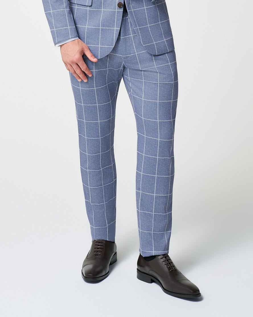 Athletic Fit Stretch Suit Pants - Textured Light Blue with White Windo | State & Liberty Suits|Bottoms
