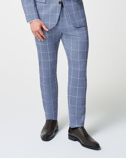 Athletic Fit Stretch Suit Pants - Textured Light Blue with White Windo | State & Liberty Suits|Bottoms