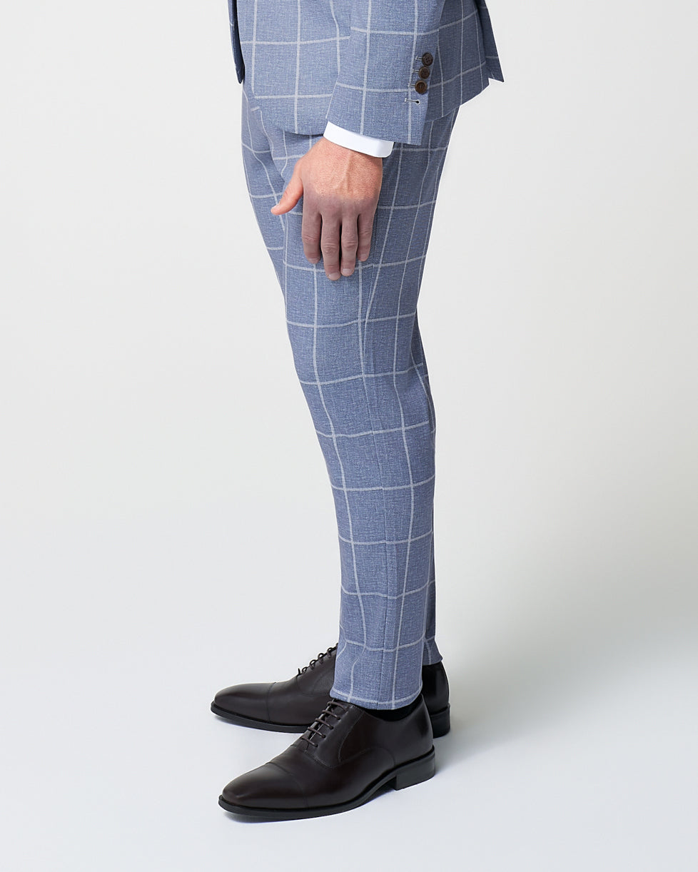 Athletic Fit Stretch Suit Pants - Textured Light Blue with White Windo | State & Liberty Suits|Bottoms
