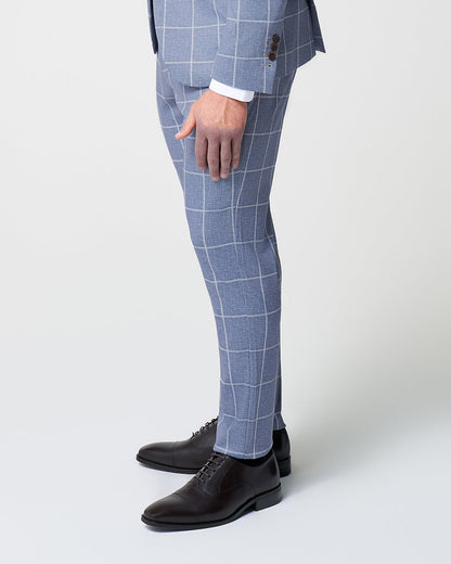 Athletic Fit Stretch Suit Pants - Textured Light Blue with White Windo | State & Liberty Suits|Bottoms