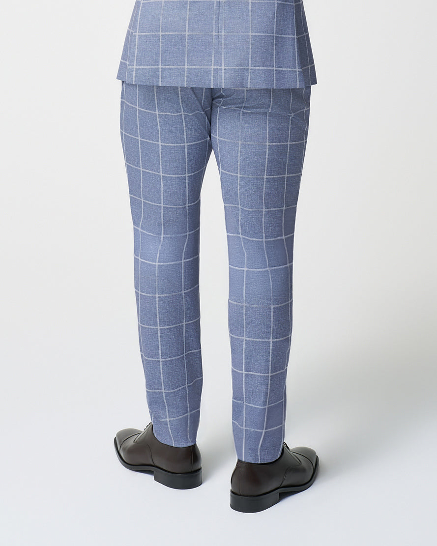 Athletic Fit Stretch Suit Pants - Textured Light Blue with White Windo | State & Liberty Suits|Bottoms