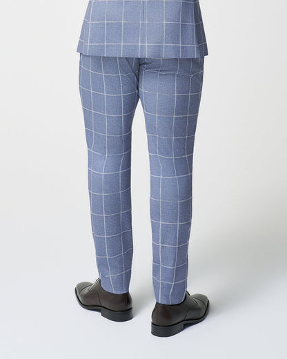 Athletic Fit Stretch Suit Pants - Textured Light Blue with White Windo | State & Liberty Suits|Bottoms