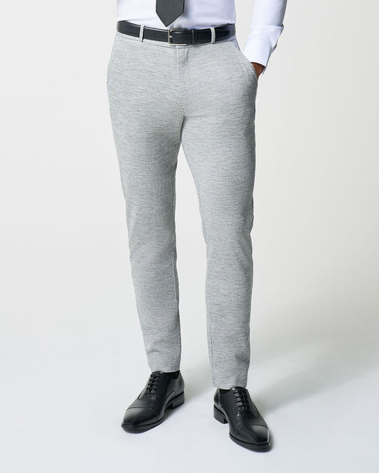 Athletic Fit Stretch Wool Suit Pants - Light Grey with White Mini Stri | State & Liberty Suits|Bottoms
