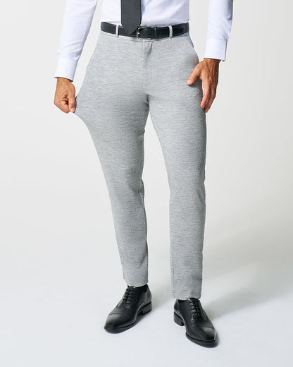 Athletic Fit Stretch Wool Suit Pants - Light Grey with White Mini Stri | State & Liberty Suits|Bottoms