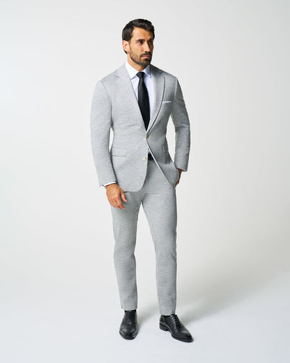 Athletic Fit Stretch Wool Suit Pants - Light Grey with White Mini Stri | State & Liberty Suits|Bottoms