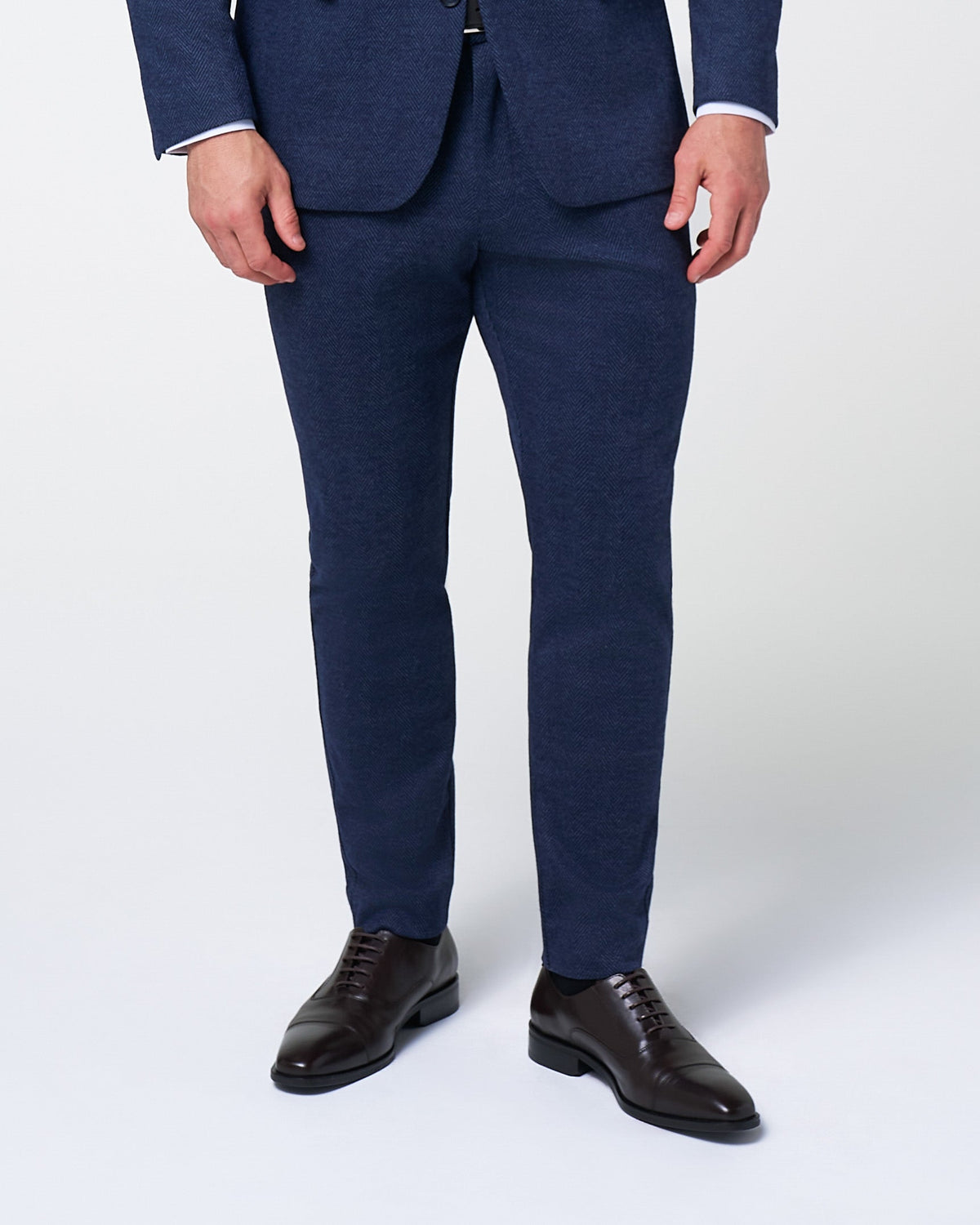 Athletic Fit Stretch Wool Suit Pants - Navy Herringbone | State & Liberty Suits|Bottoms