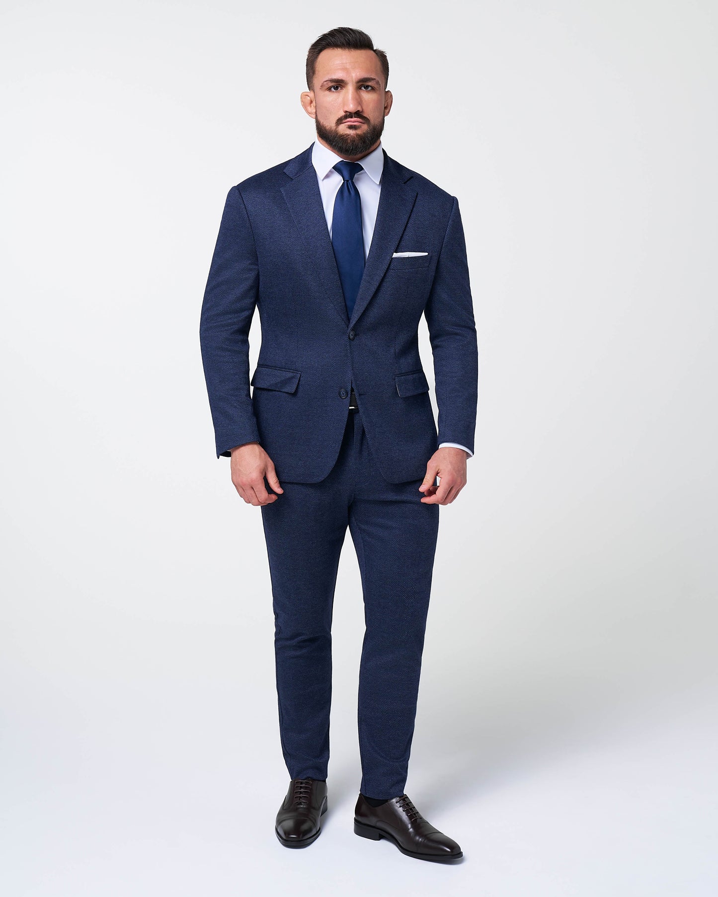 Athletic Fit Stretch Wool Suit Pants - Navy Herringbone | State & Liberty Suits|Bottoms