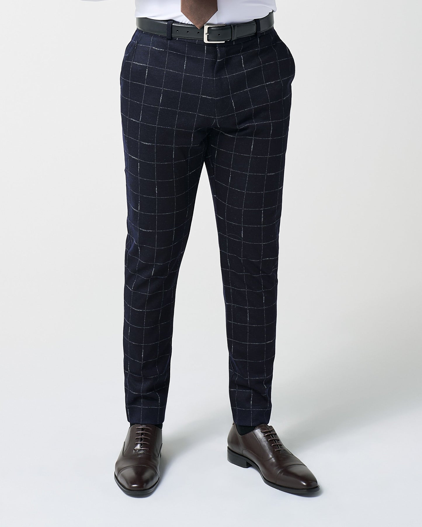 Athletic Fit Stretch Wool Suit Pants - Midnight Navy & Chalk Windowpan | State & Liberty Suits|Bottoms