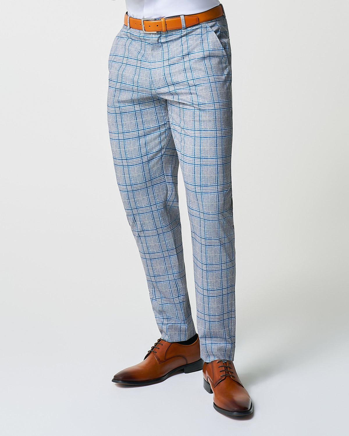 Athletic Fit Stretch Suit Pants - Grey & Royal Blue Plaid | State & Liberty Suits|Bottoms