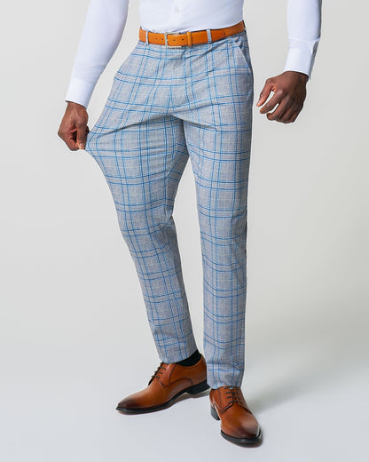 Athletic Fit Stretch Suit Pants - Grey & Royal Blue Plaid | State & Liberty Suits|Bottoms