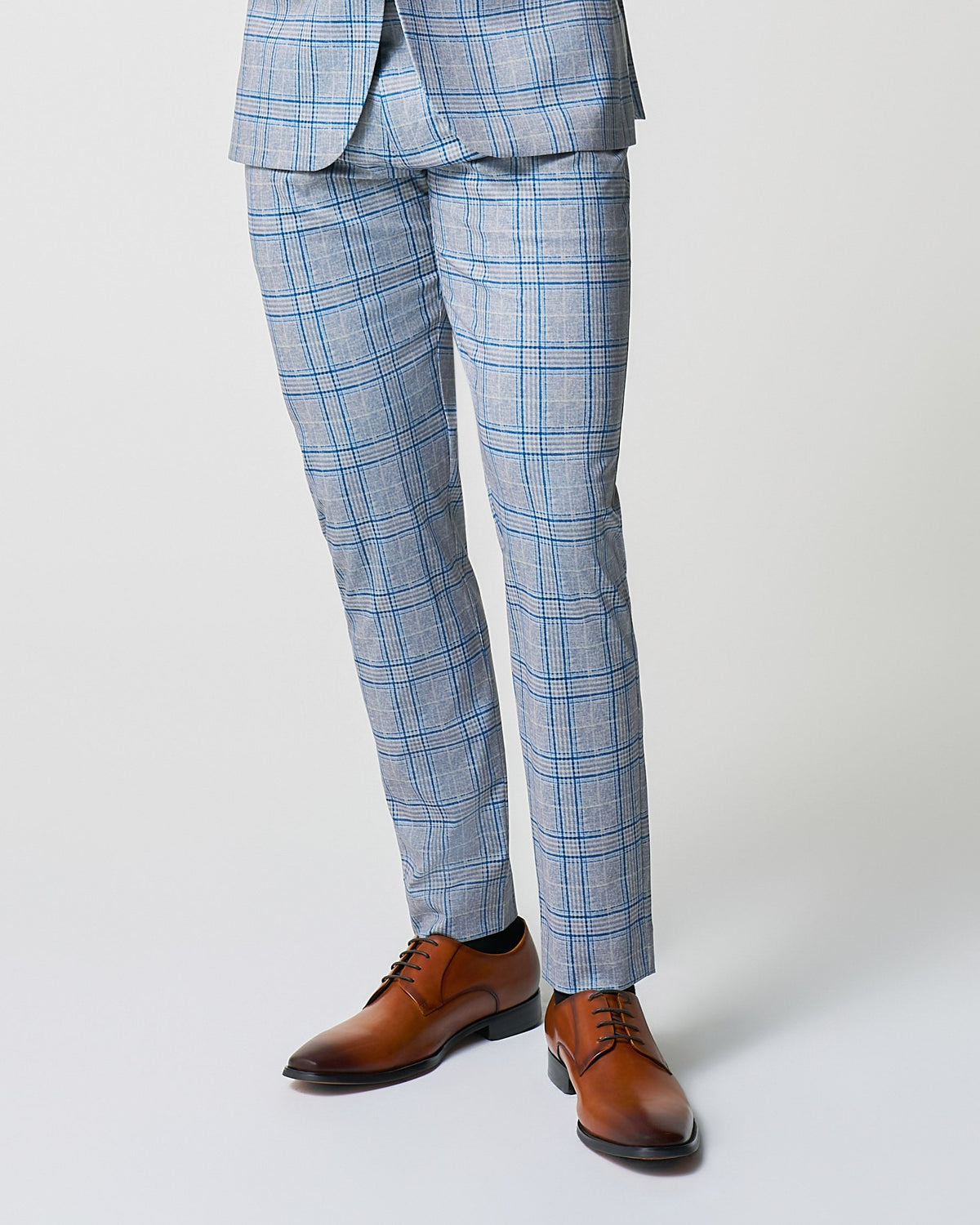 Athletic Fit Stretch Suit Pants - Grey & Royal Blue Plaid | State & Liberty Suits|Bottoms