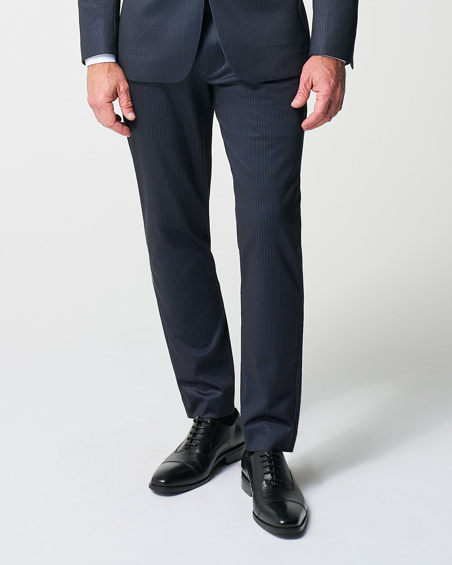 Athletic Fit Stretch Suit Pants - Knit Blue Chalk Stripe | State & Liberty Suits|Bottoms
