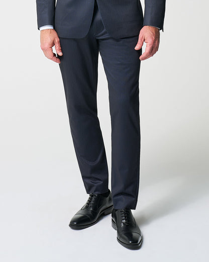 Athletic Fit Stretch Suit Pants - Knit Blue Chalk Stripe | State & Liberty Suits|Bottoms
