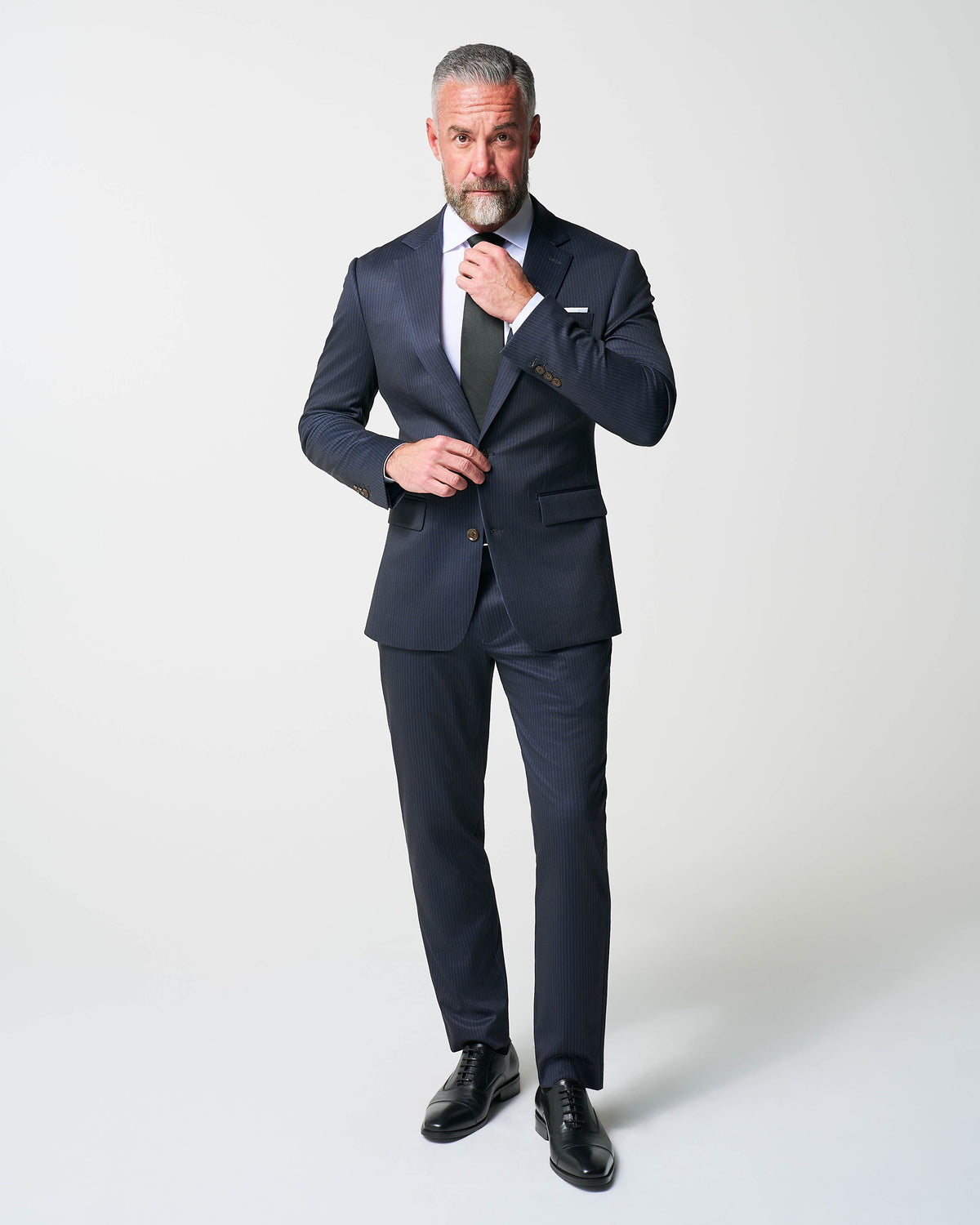 Athletic Fit Stretch Suit Pants - Knit Blue Chalk Stripe | State & Liberty Suits|Bottoms