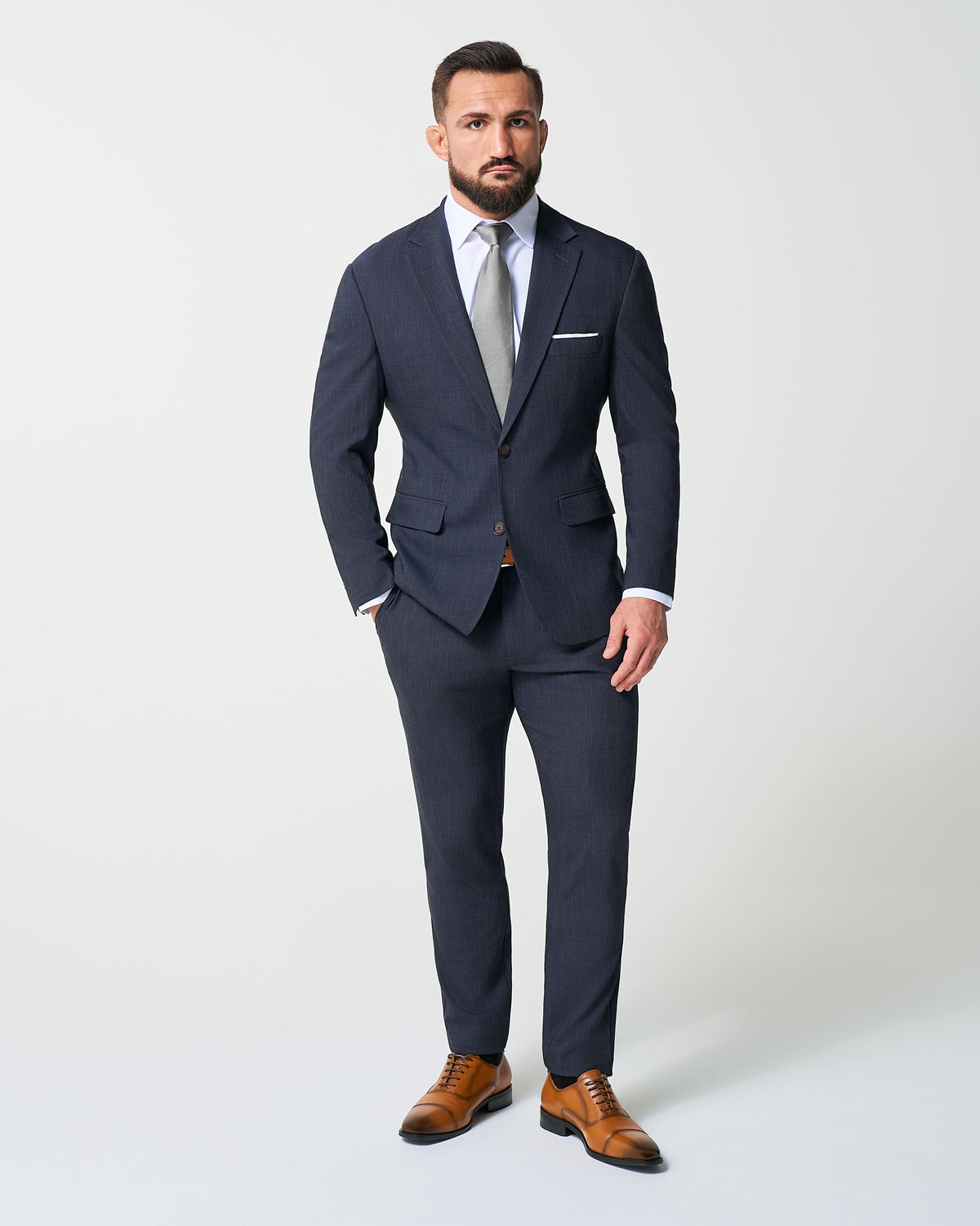Athletic Fit Stretch Suit Pants - Heathered Midnight Navy | State & Liberty Suits|Bottoms