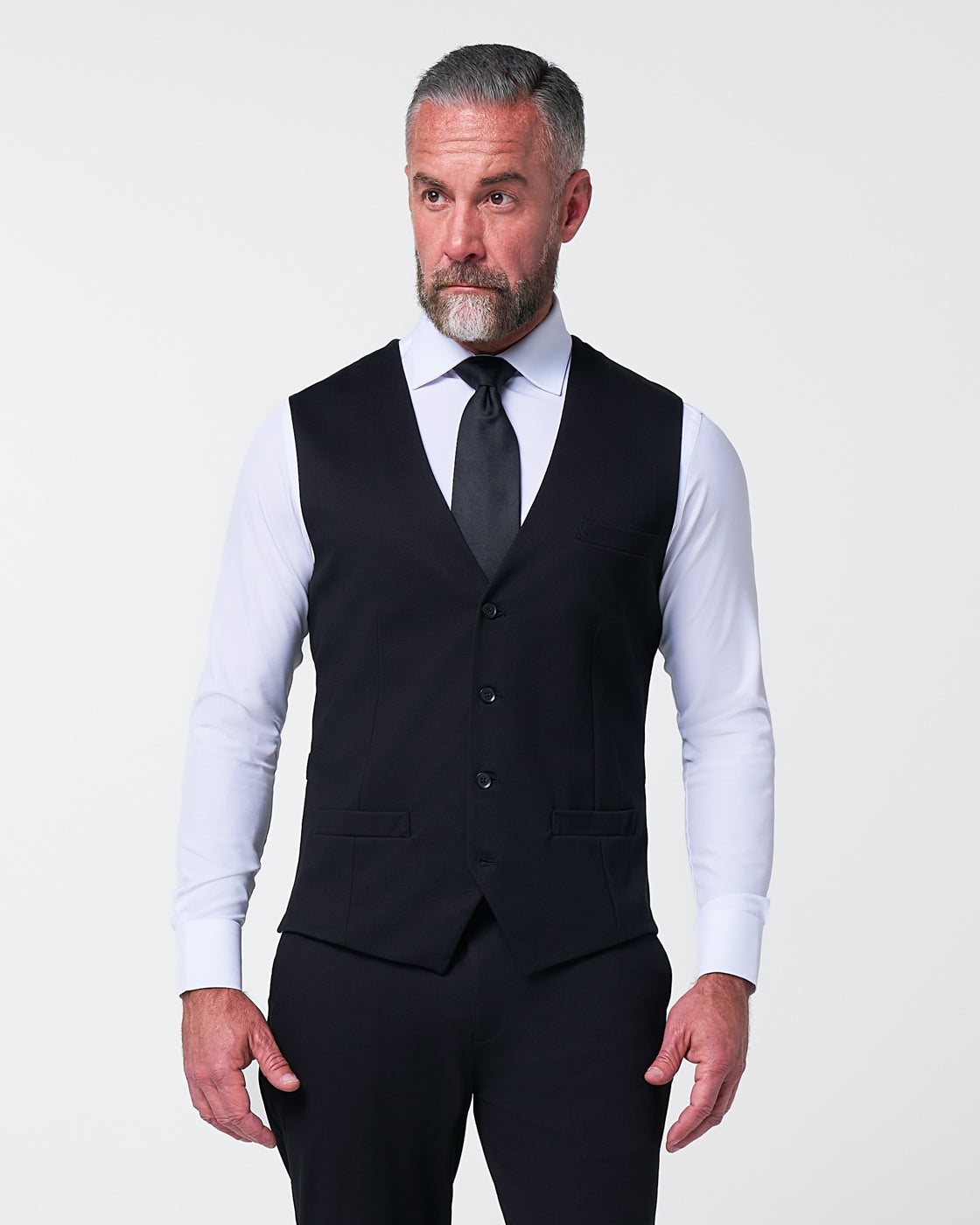 Athletic Fit Stretch Suit Vest - Black | State & Liberty Suits