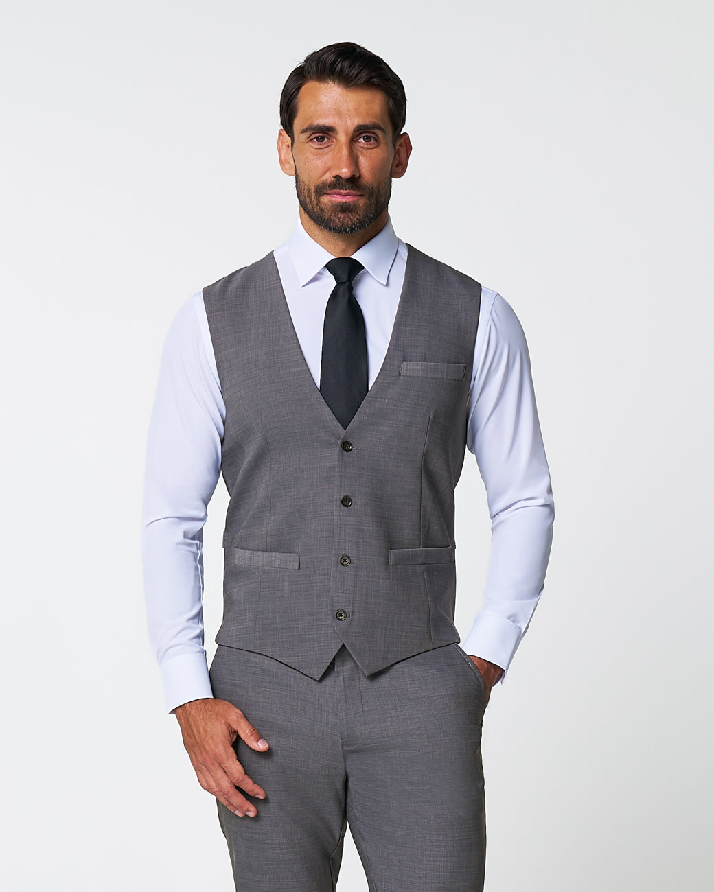 Athletic Fit Stretch Suit Vest - Heathered Grey | State & Liberty Suits