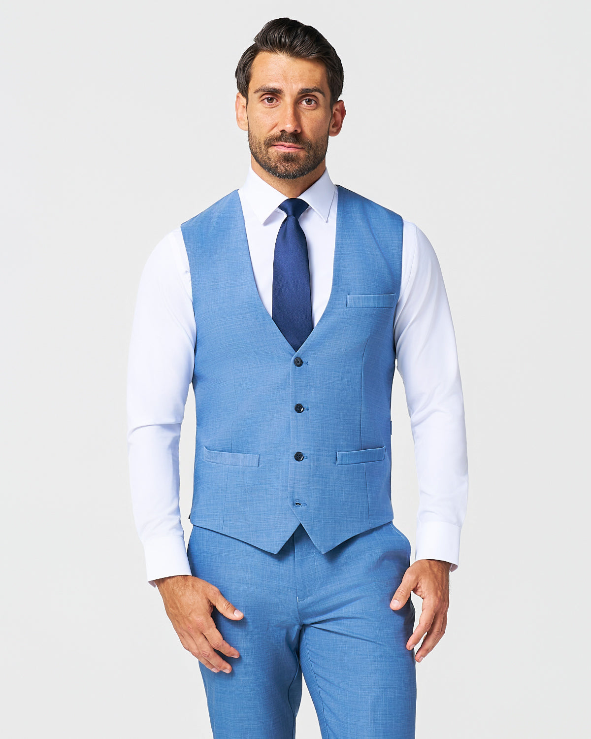 Athletic Fit Stretch Suit Vest - Heathered Light Blue | State & Liberty Suits