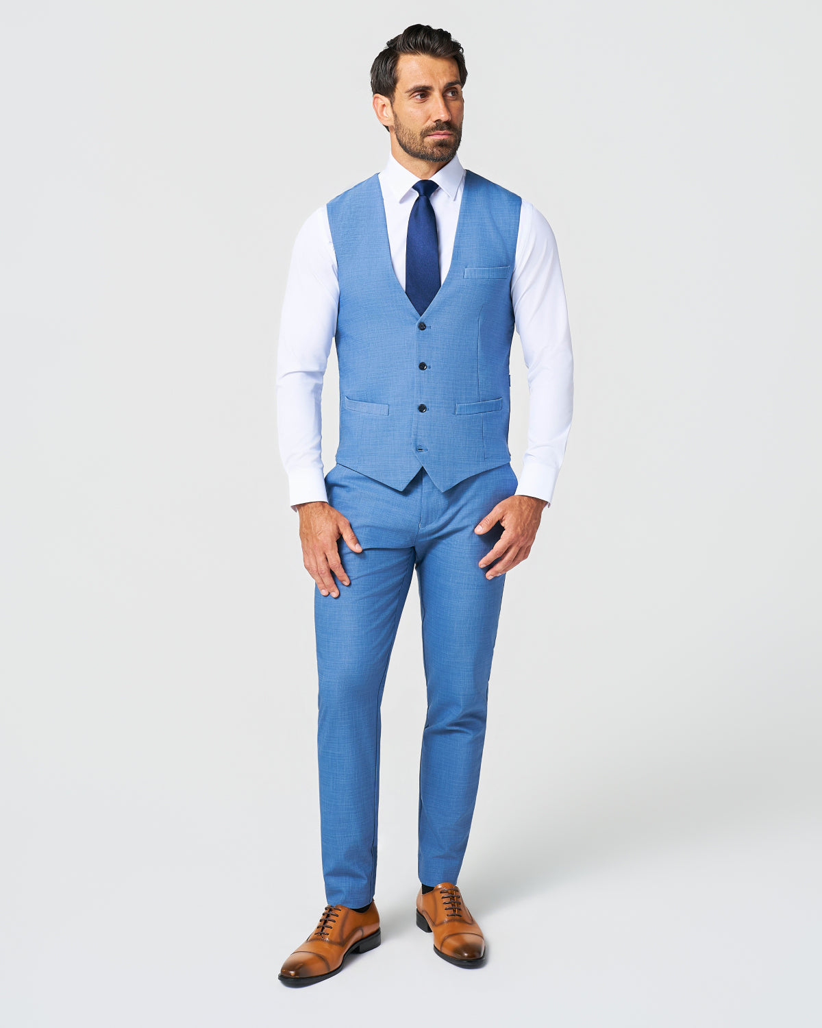 Athletic Fit Stretch Suit Vest - Heathered Light Blue | State & Liberty Suits