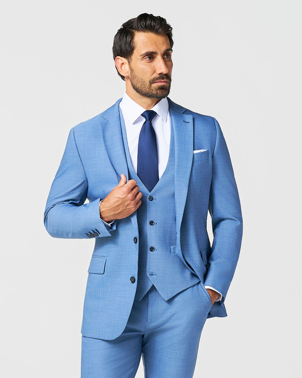 Athletic Fit Stretch Suit Vest - Heathered Light Blue | State & Liberty Suits