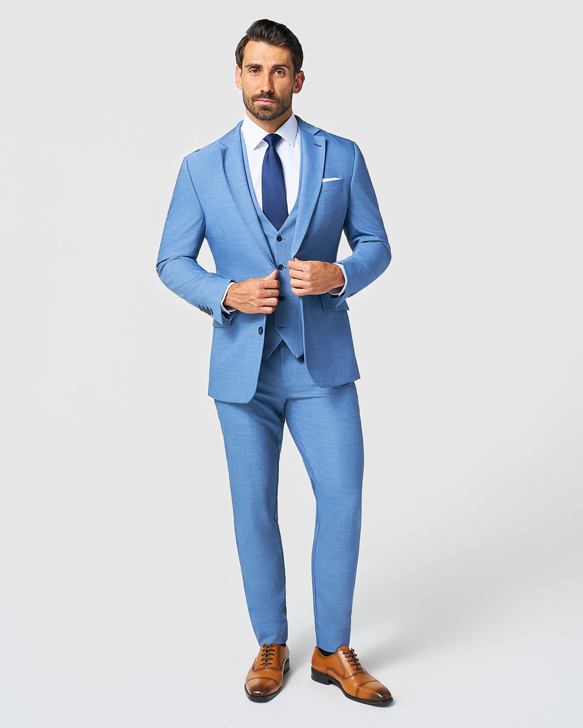 Athletic Fit Stretch Suit Vest - Heathered Light Blue | State & Liberty Suits