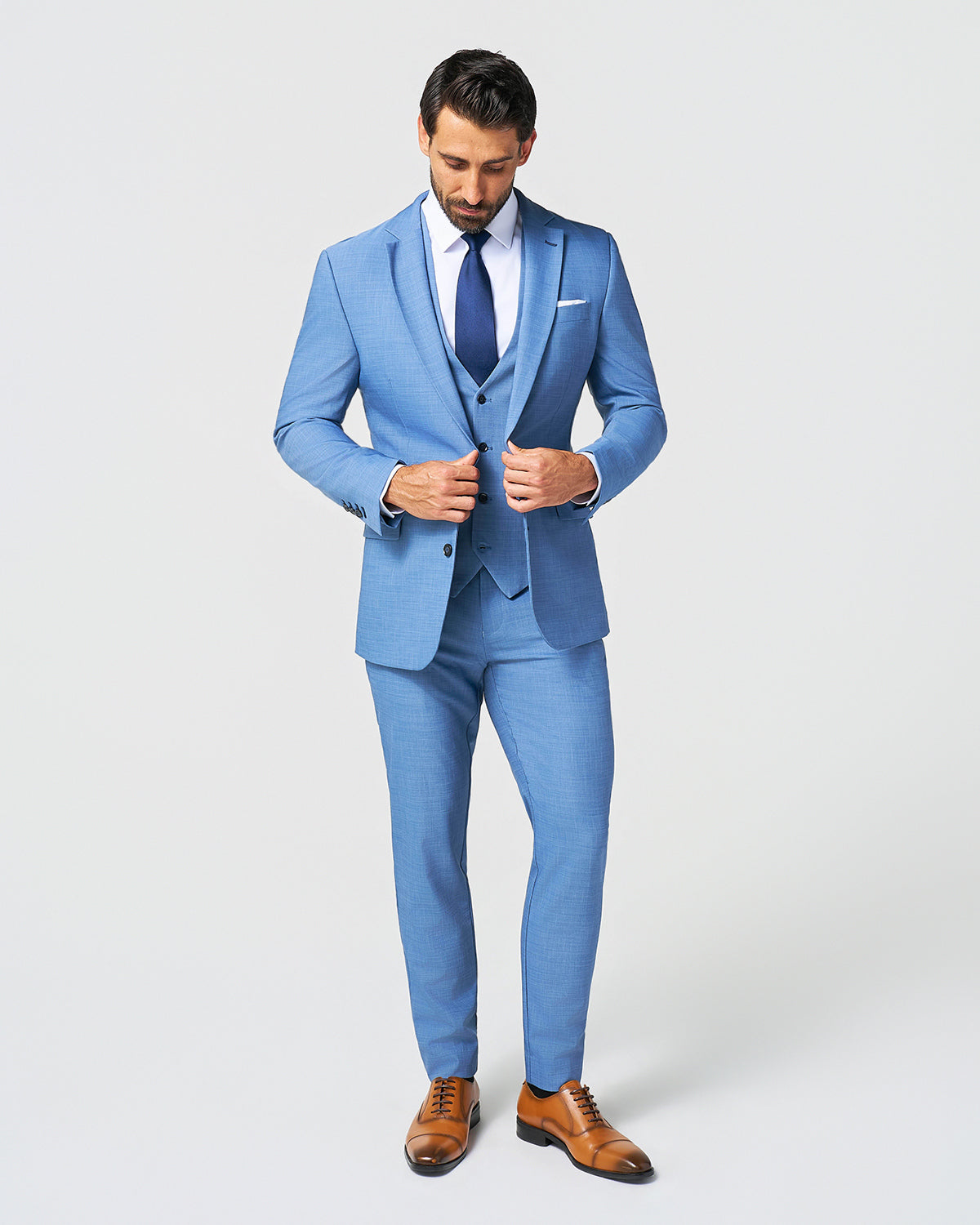 Athletic Fit Stretch Suit Vest - Heathered Light Blue | State & Liberty Suits