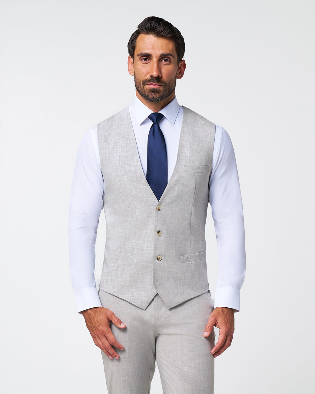 Athletic Fit Stretch Suit Vest - Lightweight Heathered Light Grey | State & Liberty Suits