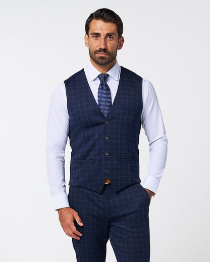 Athletic Fit Stretch Suit Vest - Blue Plaid | State & Liberty Suits