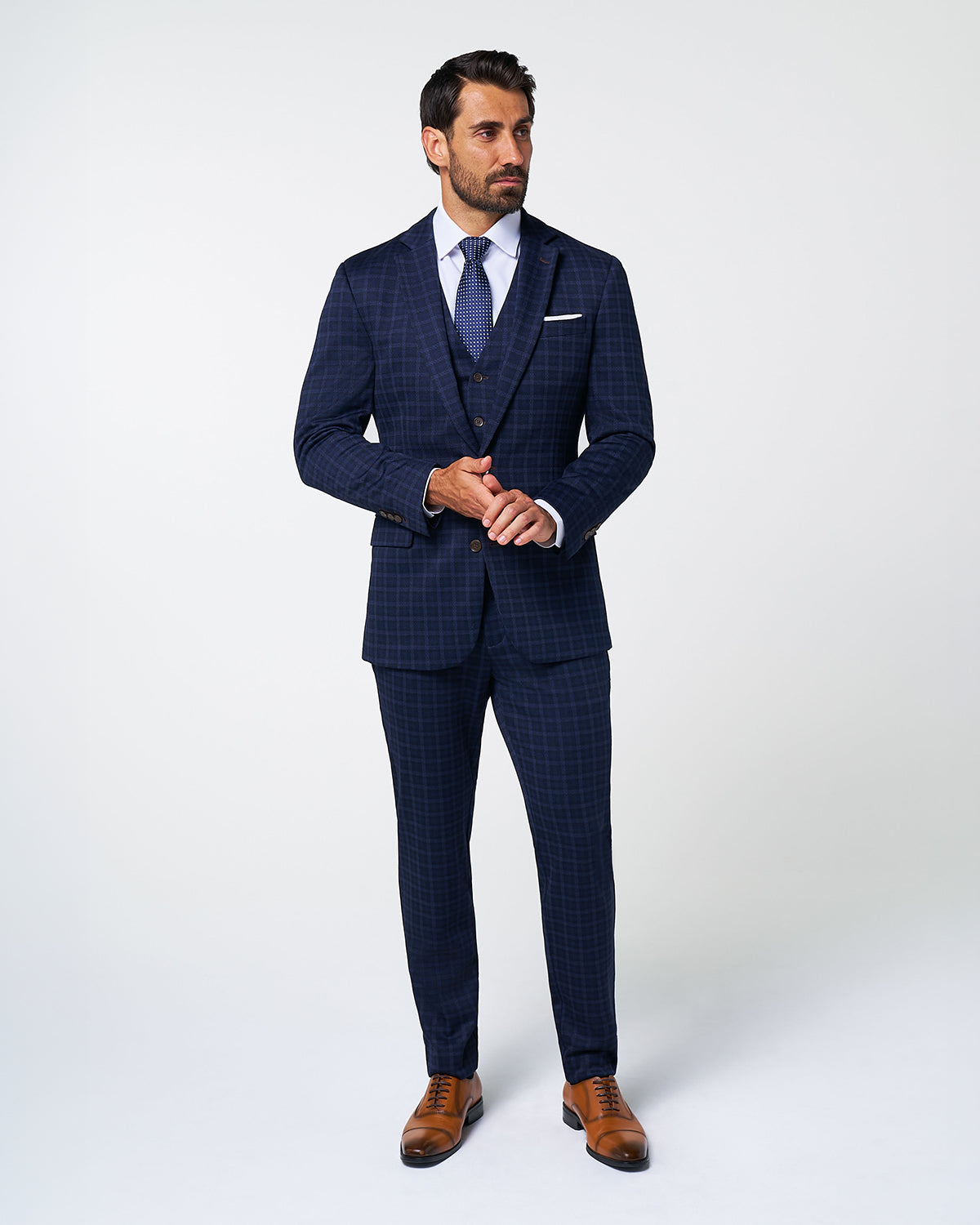 Athletic Fit Stretch Suit Vest - Blue Plaid | State & Liberty Suits