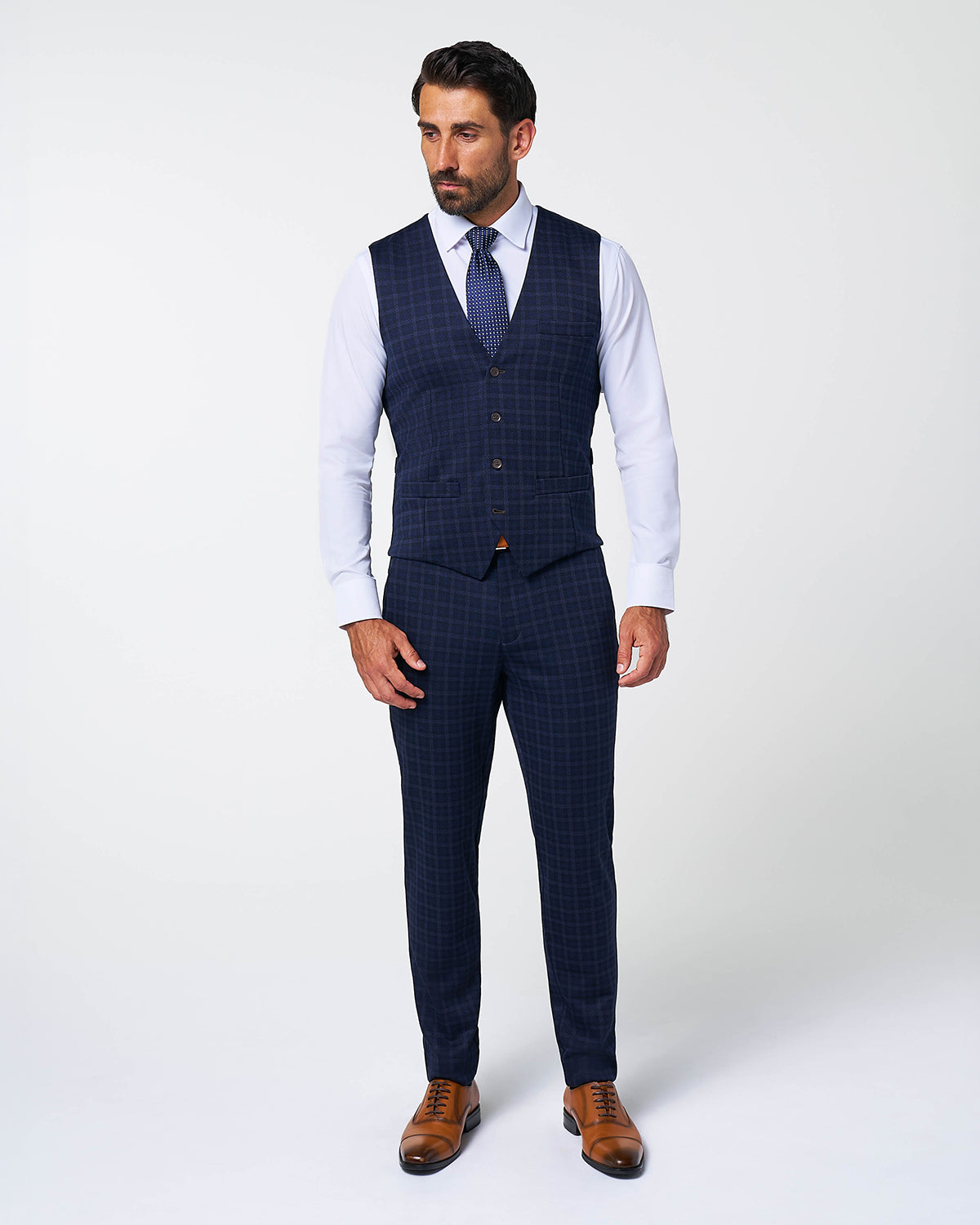 Athletic Fit Stretch Suit Vest - Blue Plaid | State & Liberty Suits
