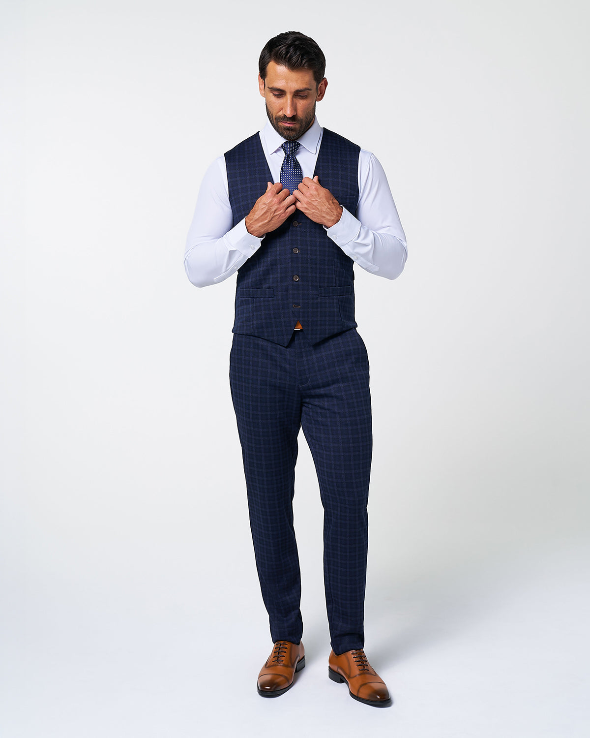Athletic Fit Stretch Suit Vest - Blue Plaid | State & Liberty Suits