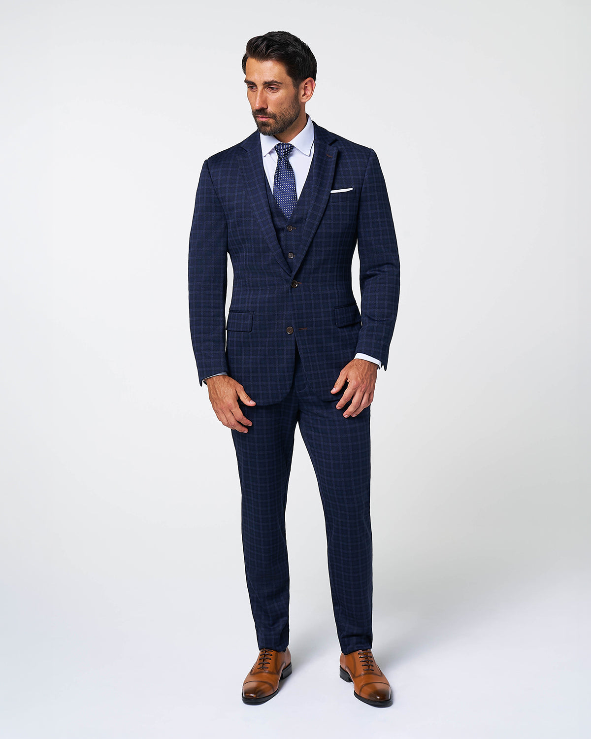 Athletic Fit Stretch Suit Vest - Blue Plaid | State & Liberty Suits