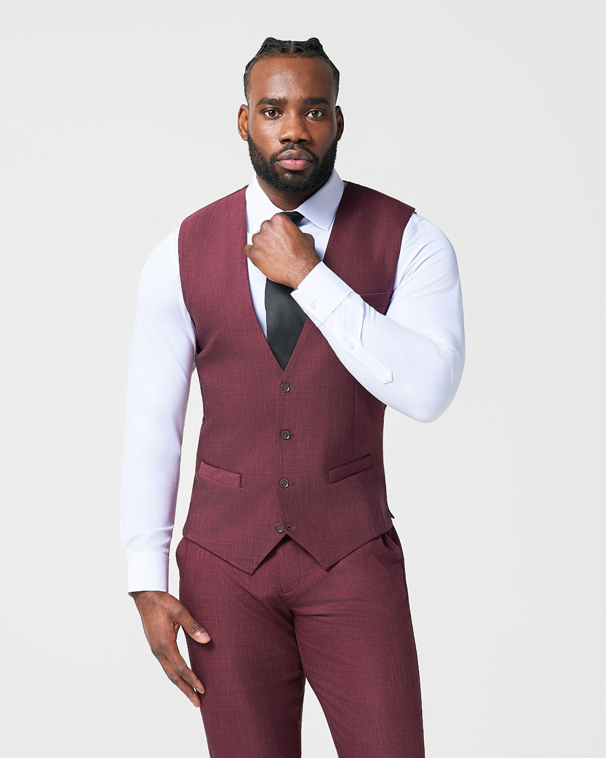 Athletic Fit Stretch Suit Vest - Heathered Maroon | State & Liberty Suits