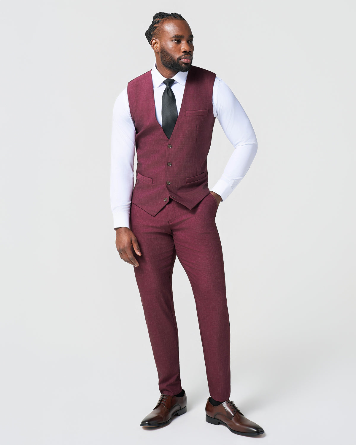 Athletic Fit Stretch Suit Vest - Heathered Maroon | State & Liberty Suits