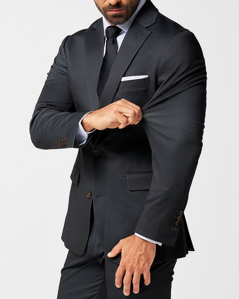 Athletic Fit Stretch Blazer - Charcoal Microcheck | State & Liberty Blazers|Suits
