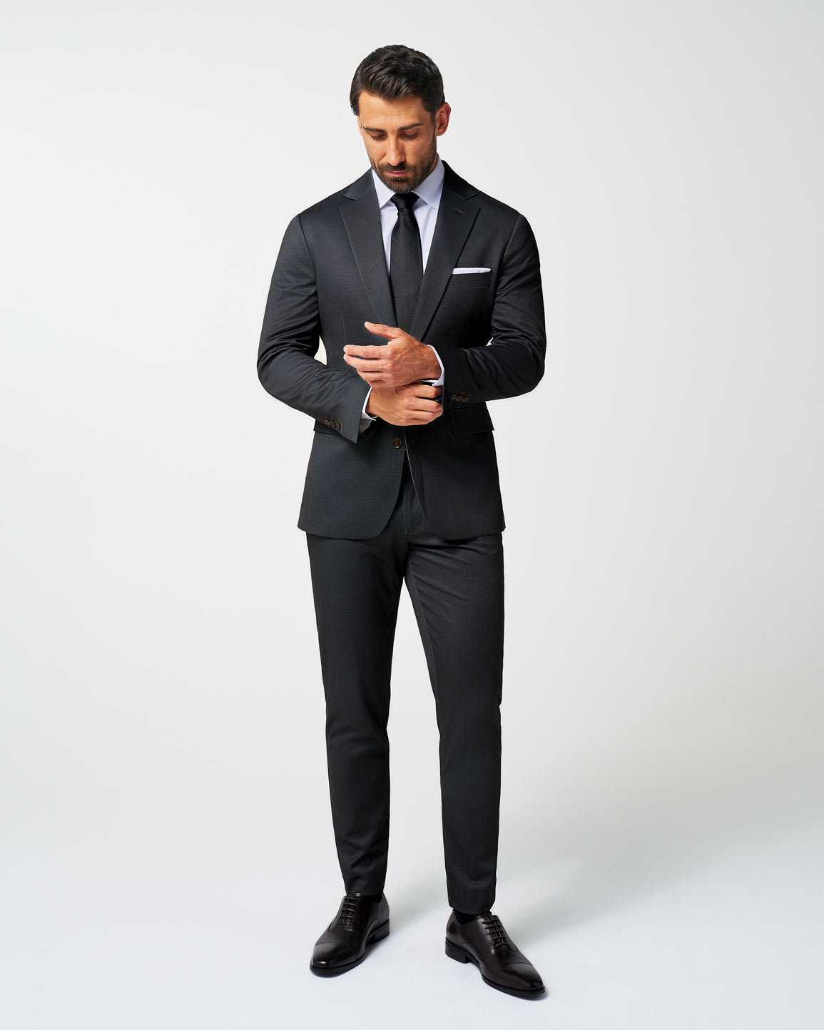 Athletic Fit Stretch Blazer - Charcoal Microcheck | State & Liberty Blazers|Suits