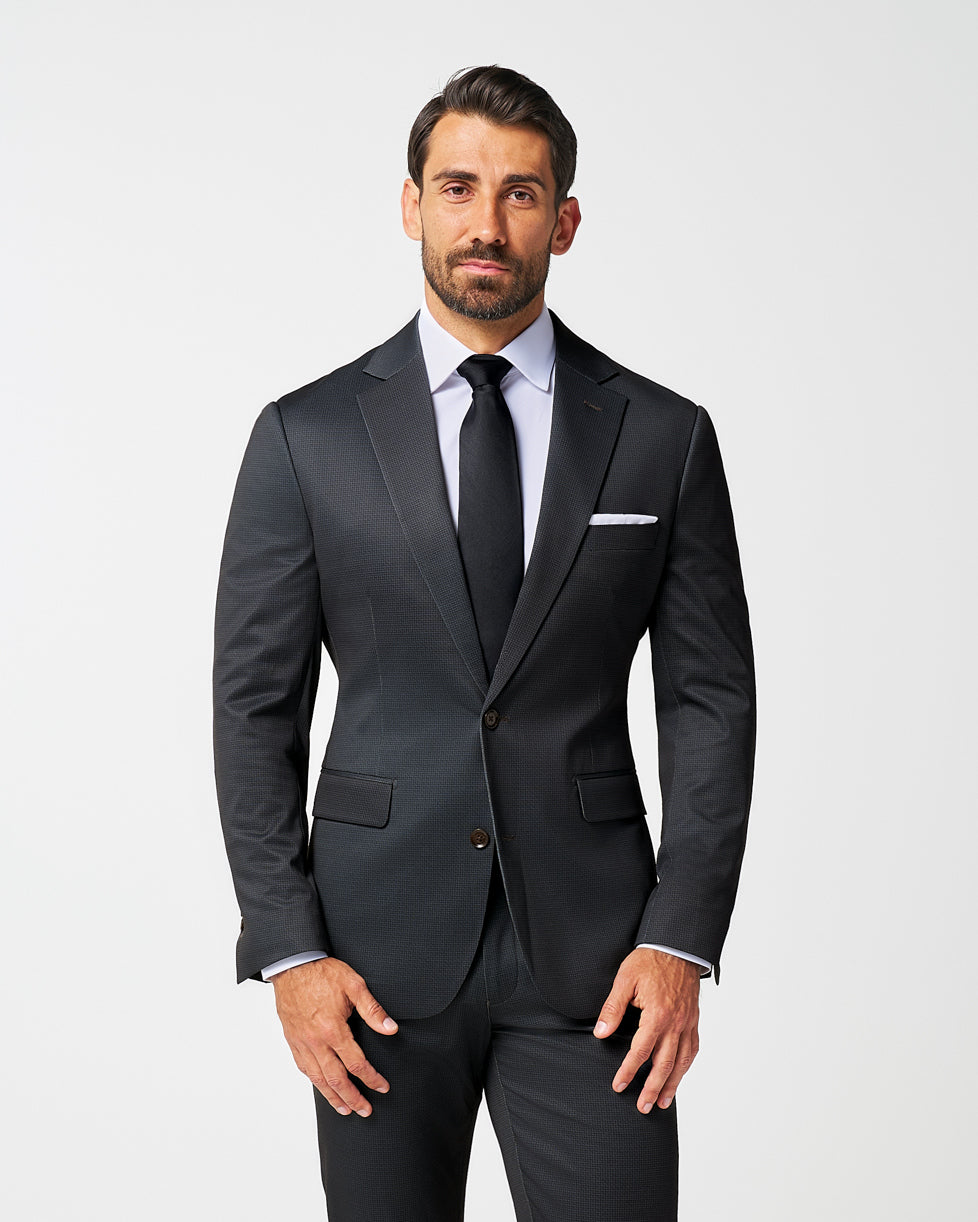 Athletic Fit Stretch Blazer - Charcoal Microcheck | State & Liberty Blazers|Suits