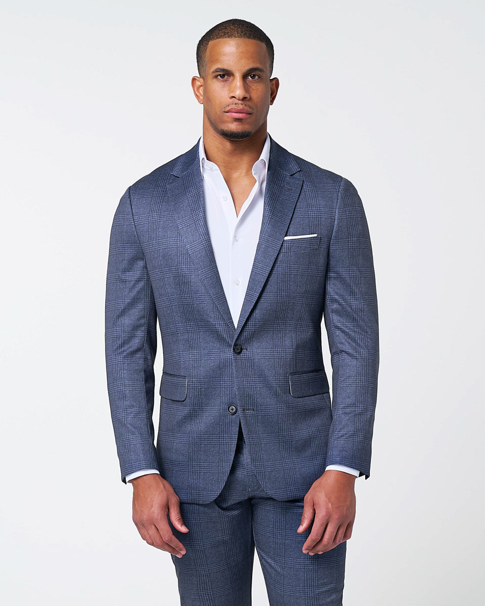 Athletic Fit Stretch Blazer - Storm Blue & Navy Plaid | State & Liberty Blazers|Suits