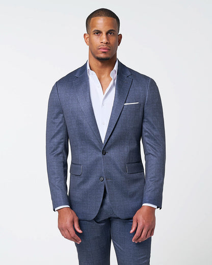 Athletic Fit Stretch Blazer - Storm Blue & Navy Plaid | State & Liberty Blazers|Suits