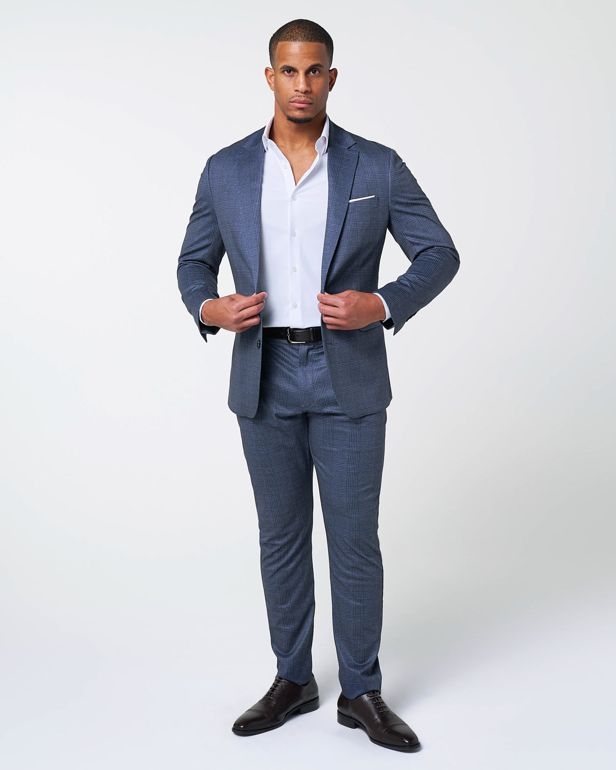 Athletic Fit Stretch Blazer - Storm Blue & Navy Plaid | State & Liberty Blazers|Suits