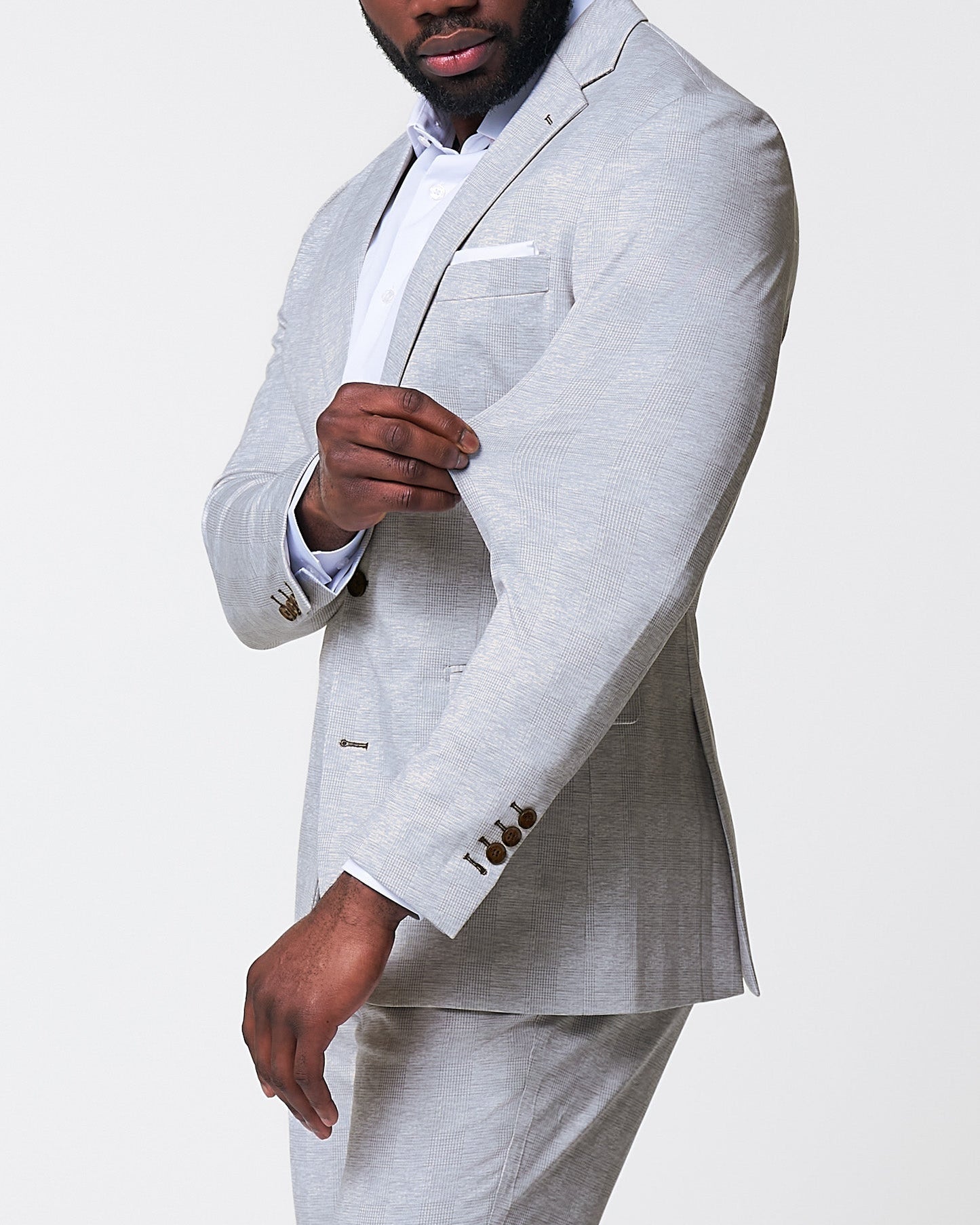Athletic Fit Stretch Blazer - Light Grey Plaid | State & Liberty Blazers|Suits