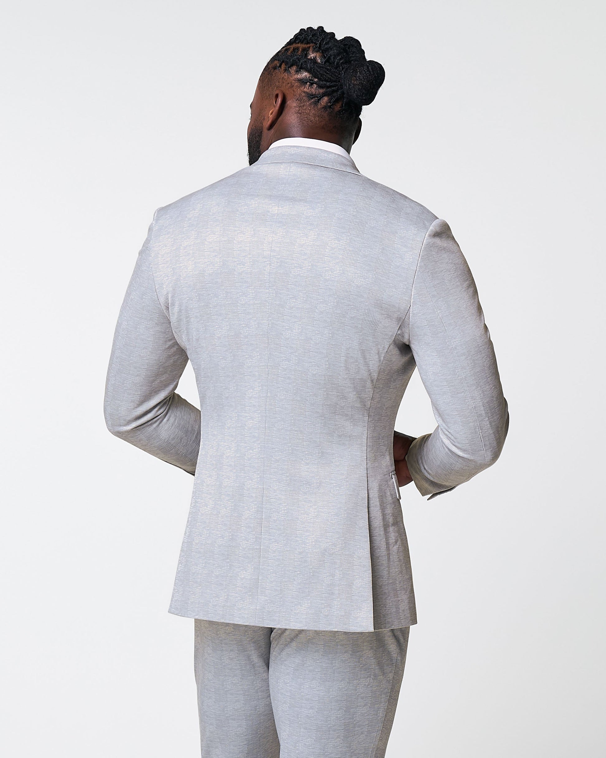 Athletic Fit Stretch Blazer - Light Grey Plaid | State & Liberty Blazers|Suits