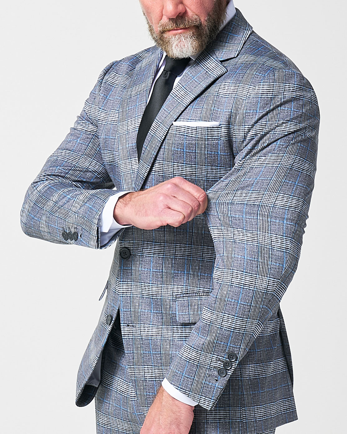 Athletic Fit Stretch Blazer - Grey with Blue Plaid | State & Liberty Blazers|Suits